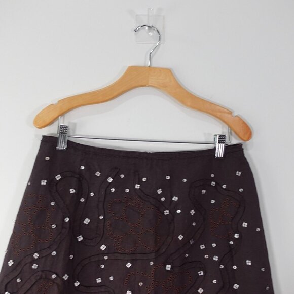 NOUGAT LONDON Linen Skirt Womens 10 Medium Brown Beaded Eyelet Light Boho Fairy - Picture 3 of 14